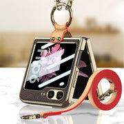 For Samsung Galaxy Z Flip6 / Flip7 FE GKK Integrated Electroplating Leather Phone Case with Ring/Strap(Pink)