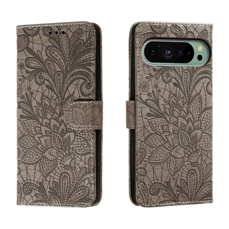 For Google Pixel 9 Lace Flower Embossing Flip Leather Phone Case(Grey) - Google Cases by PMC TechLife | Online Shopping South Africa | PMC TechLife | Buy Now Pay Later Mobicred