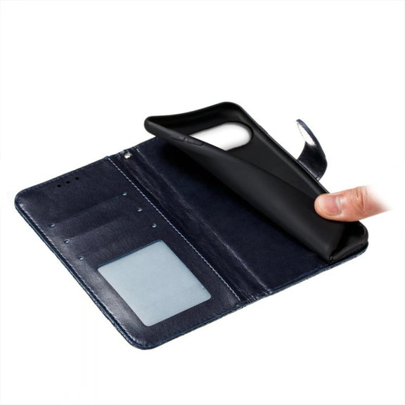 For Google Pixel 9 Lace Flower Embossing Flip Leather Phone Case(Dark Blue)