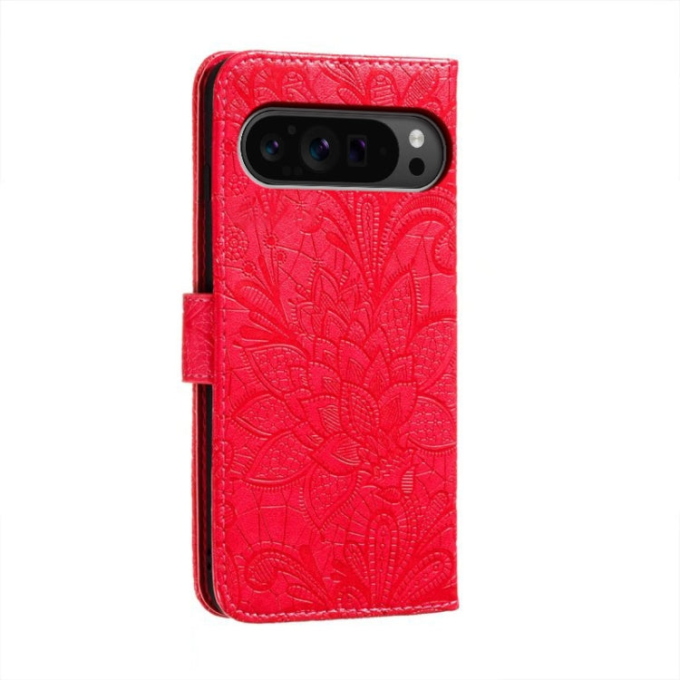 For Google Pixel 9 Pro Lace Flower Embossing Flip Leather Phone Case(Red) - Google Cases by PMC TechLife | Online Shopping South Africa | PMC TechLife | Buy Now Pay Later Mobicred