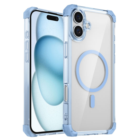 For iPhone 16 Plus Transparent MagSafe Magnetic Phone Case(Blue)