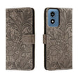 For Motorola Moto G Play 2024 Lace Flower Embossing Flip Leather Phone Case(Grey) - Motorola Cases by PMC Jewellery | Online Shopping South Africa | PMC Jewellery | Buy Now Pay Later Mobicred