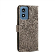 For Motorola Moto G Play 2024 Lace Flower Embossing Flip Leather Phone Case(Grey)