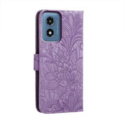 For Motorola Moto G Play 2024 Lace Flower Embossing Flip Leather Phone Case(Purple)