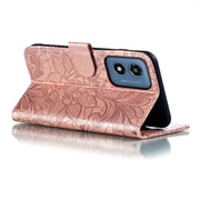 For Motorola Moto G Play 2024 Lace Flower Embossing Flip Leather Phone Case(Rose Gold)