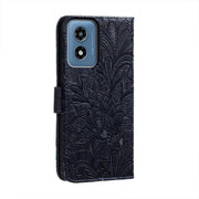 For Motorola Moto G Play 2024 Lace Flower Embossing Flip Leather Phone Case(Dark Blue)