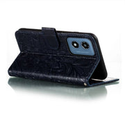 For Motorola Moto G Play 2024 Lace Flower Embossing Flip Leather Phone Case(Dark Blue)