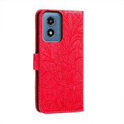 For Motorola Moto G Play 2024 Lace Flower Embossing Flip Leather Phone Case(Red)