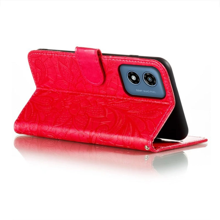 For Motorola Moto G Play 2024 Lace Flower Embossing Flip Leather Phone Case(Red)