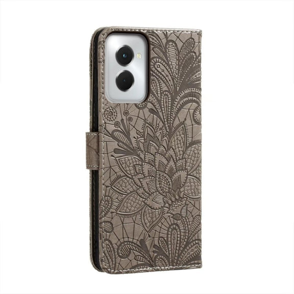 For Motorola Moto G Power 5G 2024 Lace Flower Embossing Flip Leather Phone Case(Grey)