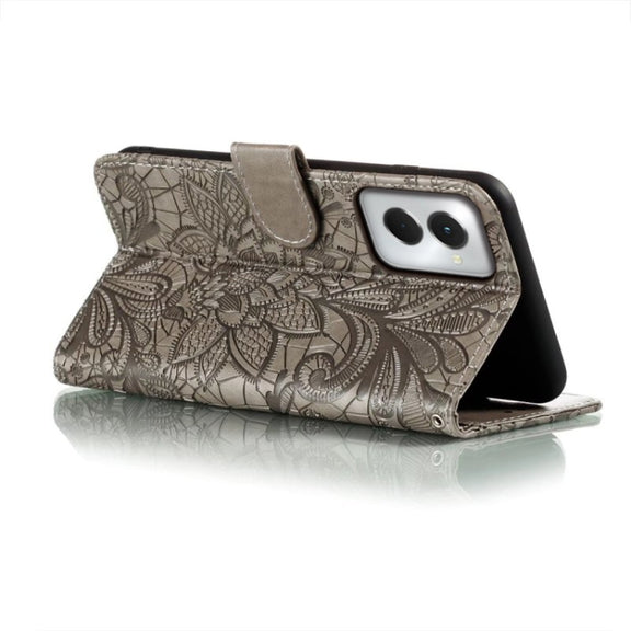 For Motorola Moto G Power 5G 2024 Lace Flower Embossing Flip Leather Phone Case(Grey)