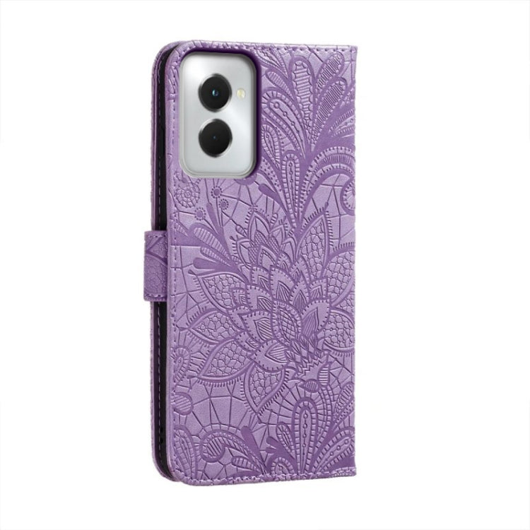 For Motorola Moto G Power 5G 2024 Lace Flower Embossing Flip Leather Phone Case(Purple)