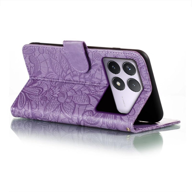 For Xiaomi Redmi K70 Lace Flower Embossing Flip Leather Phone Case(Purple)