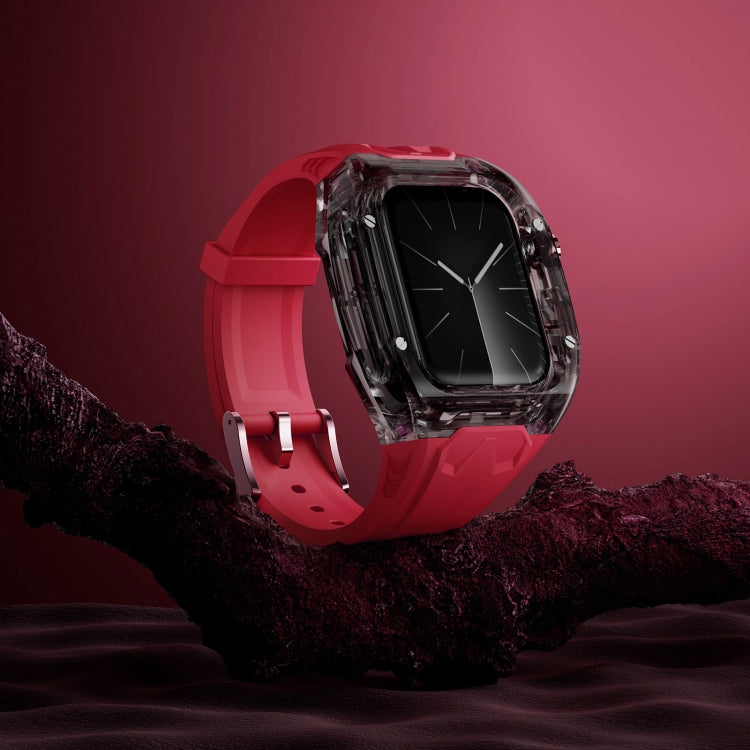 For Apple Watch SE 2023 44mm Modified PC Hybrid TPU Watch Case Band(Red Clear Black)