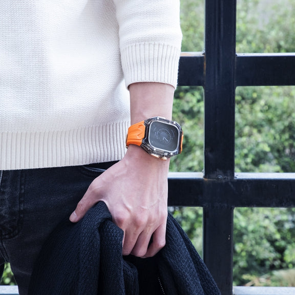 For Apple Watch Ultra 2 49mm Modified PC Hybrid TPU Watch Case Band(Orange Clear Black)