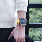 For Apple Watch Ultra 2 49mm Modified PC Hybrid TPU Watch Case Band(Yellow Clear Black)