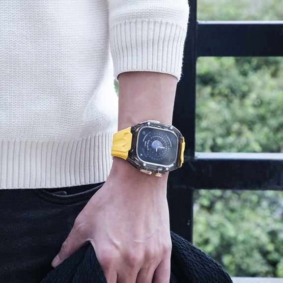 For Apple Watch Ultra 2 49mm Modified PC Hybrid TPU Watch Case Band(Yellow Clear Black)