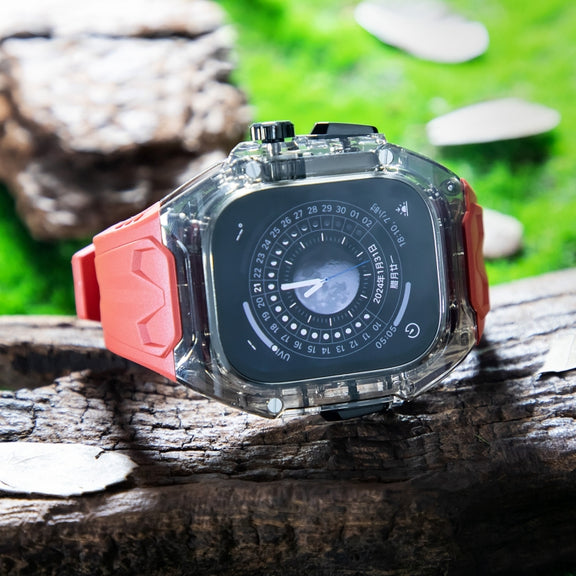 For Apple Watch Ultra 49mm Modified PC Hybrid TPU Watch Case Band(Red Clear Black)