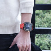 For Apple Watch Ultra 49mm Modified PC Hybrid TPU Watch Case Band(Red Clear Black)