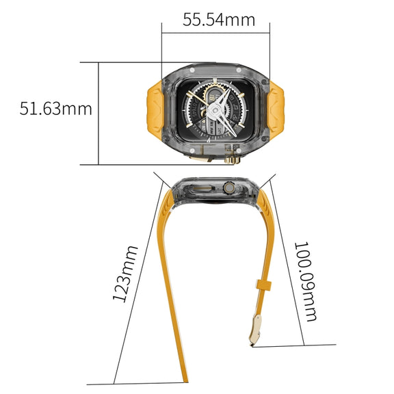 For Apple Watch Series 7 45mm Modified PC Hybrid TPU Watch Case Band(Yellow Clear Black)