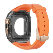 For Apple Watch SE 44mm Modified PC Hybrid TPU Watch Case Band(Orange Clear Black)