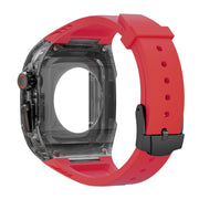 For Apple Watch SE 44mm Modified PC Hybrid TPU Watch Case Band(Red Clear Black)