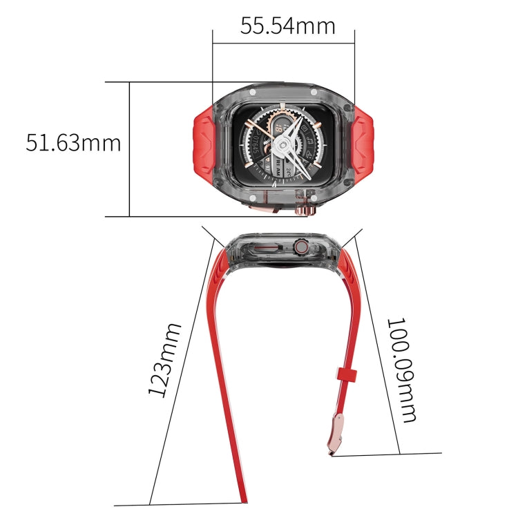 For Apple Watch SE 44mm Modified PC Hybrid TPU Watch Case Band(Red Clear Black)