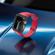 For Apple Watch SE 44mm Modified PC Hybrid TPU Watch Case Band(Red Clear Black)