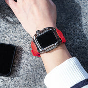 For Apple Watch SE 44mm Modified PC Hybrid TPU Watch Case Band(Red Clear Black)