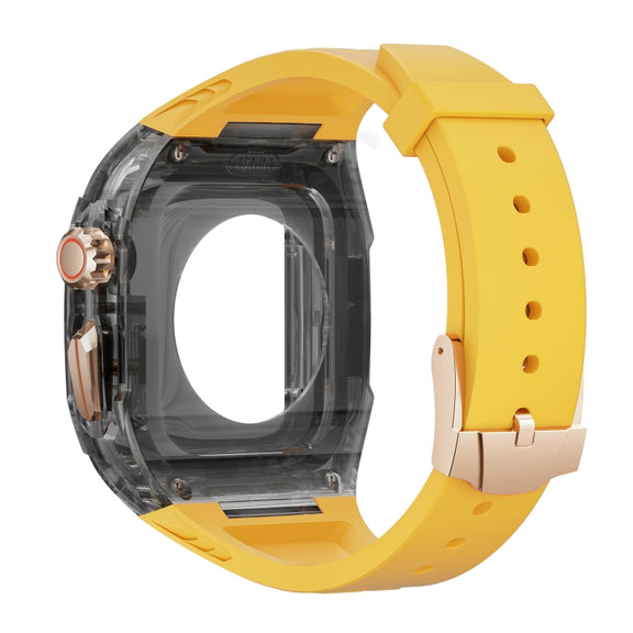 For Apple Watch SE 44mm Modified PC Hybrid TPU Watch Case Band(Yellow Clear Black)
