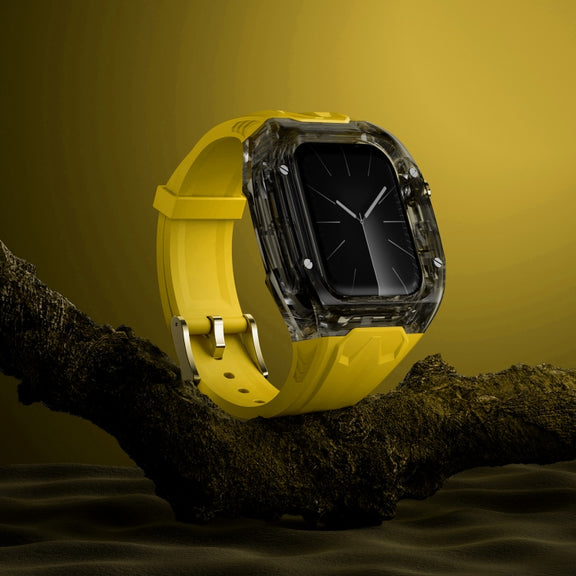 For Apple Watch SE 44mm Modified PC Hybrid TPU Watch Case Band(Yellow Clear Black)