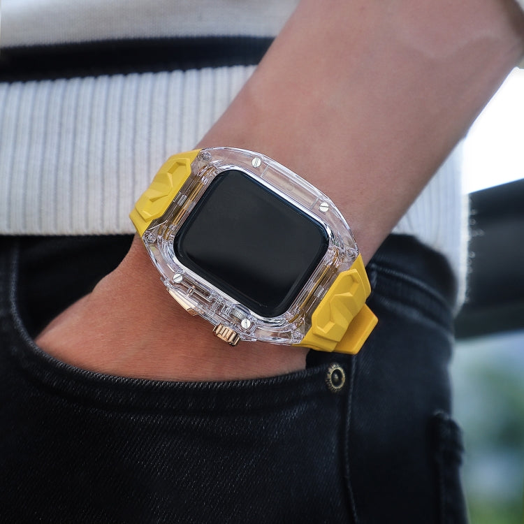 For Apple Watch SE 44mm Modified PC Hybrid TPU Watch Case Band(Yellow Clear Black)