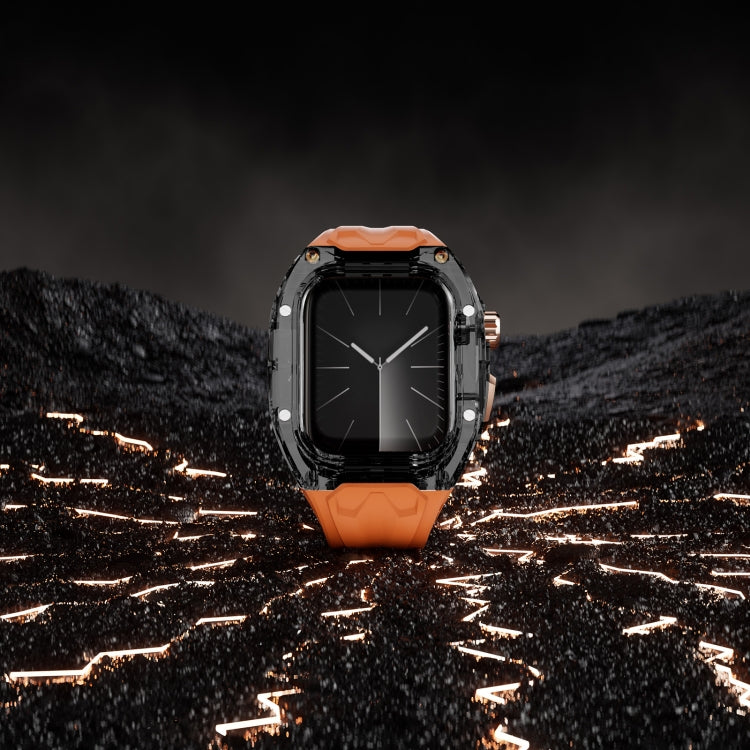 For Apple Watch Series 5 44mm Modified PC Hybrid TPU Watch Case Band(Orange Clear Black)