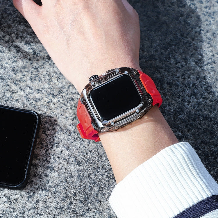 For Apple Watch Series 4 44mm Modified PC Hybrid TPU Watch Case Band(Red Clear Black)
