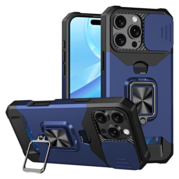 For iPhone 16 Pro Max Camera Shield Card Slot PC+TPU Phone Case(Blue) - iPhone 16 Pro Max Cases by PMC TechLife | Online Shopping South Africa | PMC TechLife | Buy Now Pay Later Mobicred