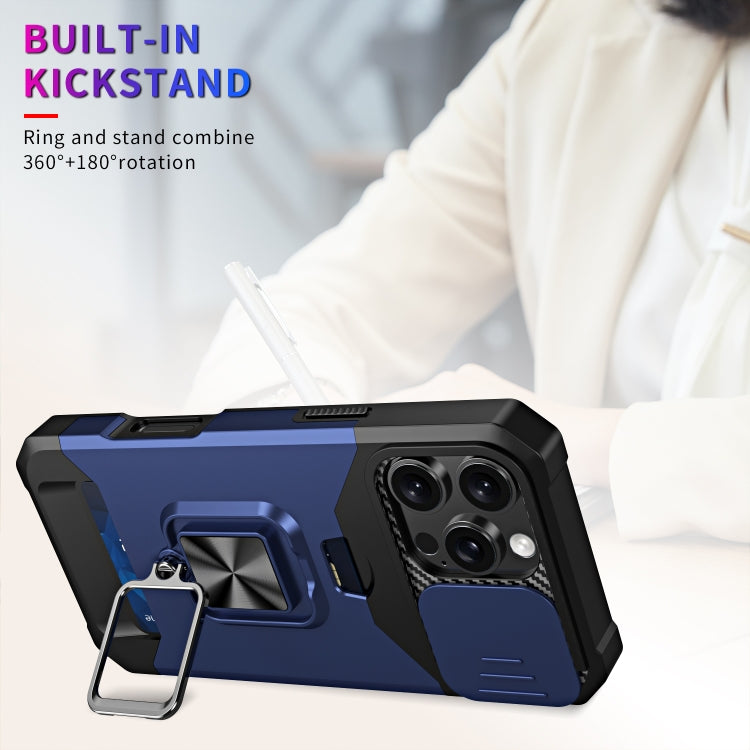 For iPhone 16 Pro Max Camera Shield Card Slot PC+TPU Phone Case(Blue) - iPhone 16 Pro Max Cases by PMC TechLife | Online Shopping South Africa | PMC TechLife | Buy Now Pay Later Mobicred