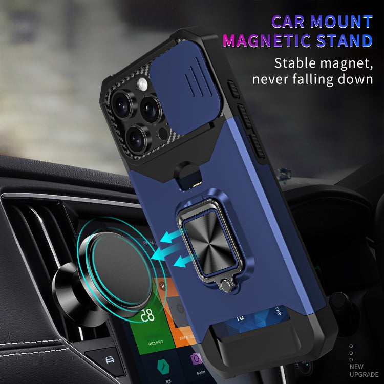 For iPhone 16 Pro Max Camera Shield Card Slot PC+TPU Phone Case(Blue)