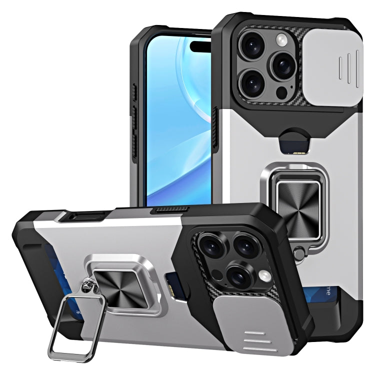 For iPhone 16 Pro Camera Shield Card Slot PC+TPU Phone Case(Silver) - iPhone 16 Pro Cases by PMC TechLife | Online Shopping South Africa | PMC TechLife | Buy Now Pay Later Mobicred