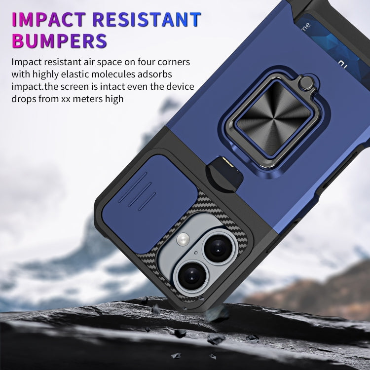 For iPhone 16 Plus Camera Shield Card Slot PC+TPU Phone Case(Black)