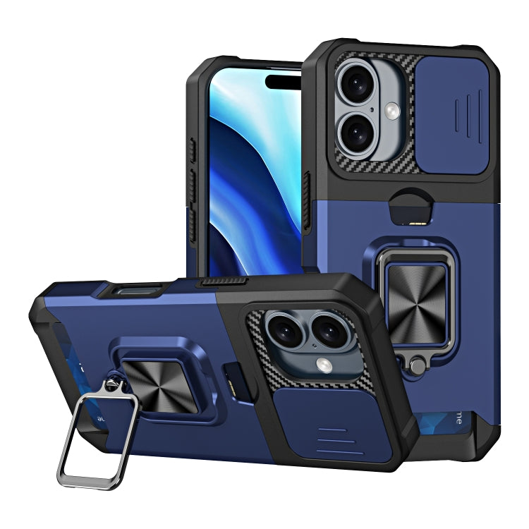 For iPhone 16 Camera Shield Card Slot PC+TPU Phone Case(Blue) - free shipping - PMC Jewellery - Order now!