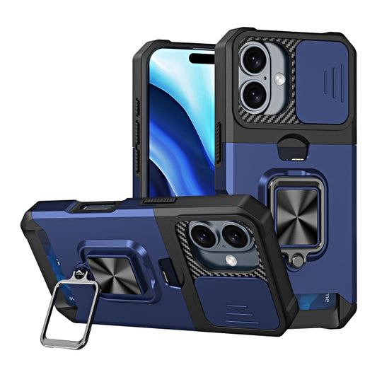 For iPhone 16 Camera Shield Card Slot PC+TPU Phone Case(Blue) - free shipping - PMC Jewellery - Order now!