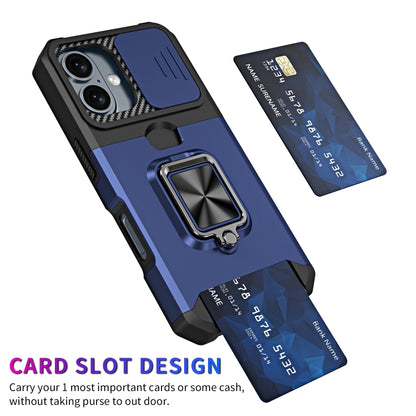 For iPhone 16 Camera Shield Card Slot PC+TPU Phone Case(Blue) - free shipping - PMC Jewellery - Order now!