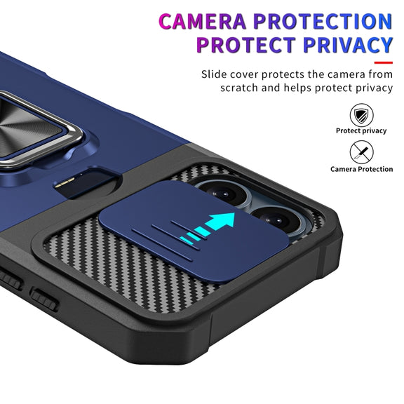 For iPhone 16 Camera Shield Card Slot PC+TPU Phone Case(Blue)