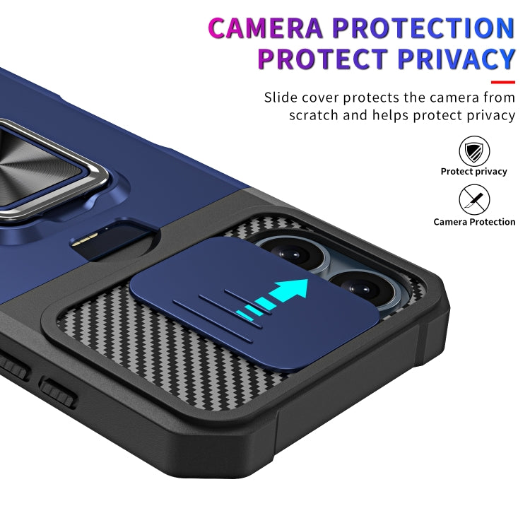 For iPhone 16 Camera Shield Card Slot PC+TPU Phone Case(Blue)