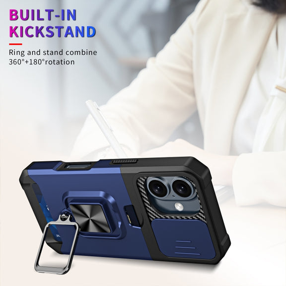 For iPhone 16 Camera Shield Card Slot PC+TPU Phone Case(Blue)