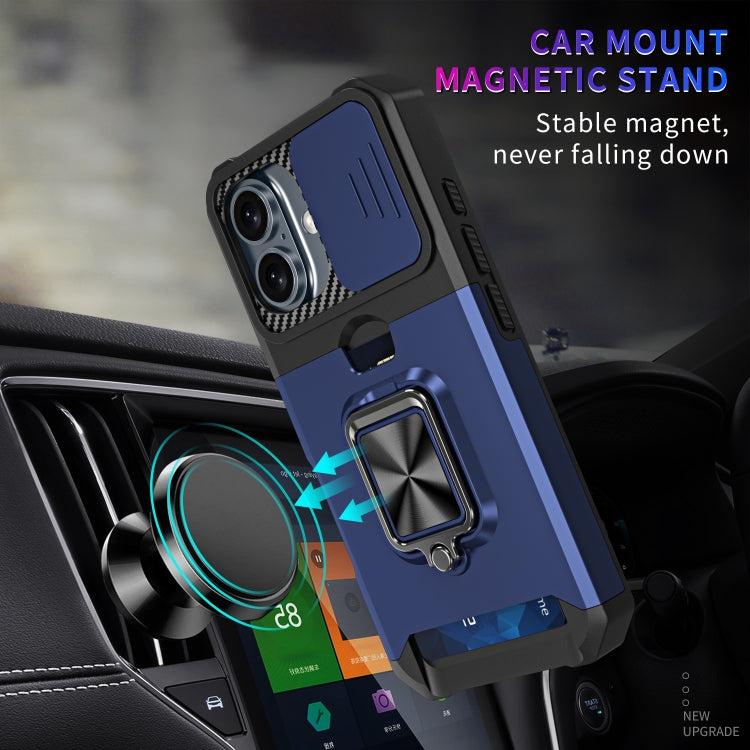 For iPhone 16 Camera Shield Card Slot PC+TPU Phone Case(Blue) - free shipping - PMC Jewellery - Order now!