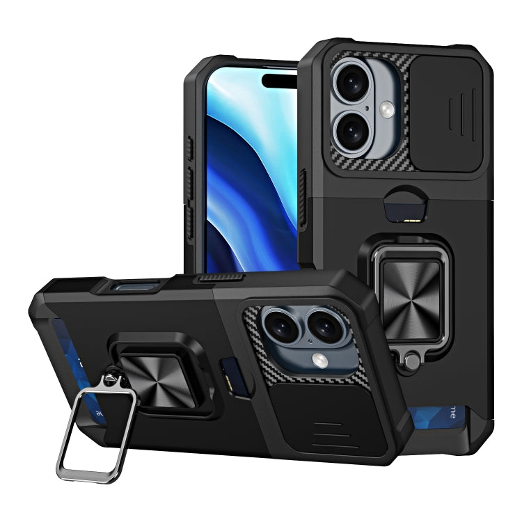 For iPhone 16 Camera Shield Card Slot PC+TPU Phone Case(Black) - iPhone 16 Cases by PMC TechLife | Online Shopping South Africa | PMC TechLife | Buy Now Pay Later Mobicred