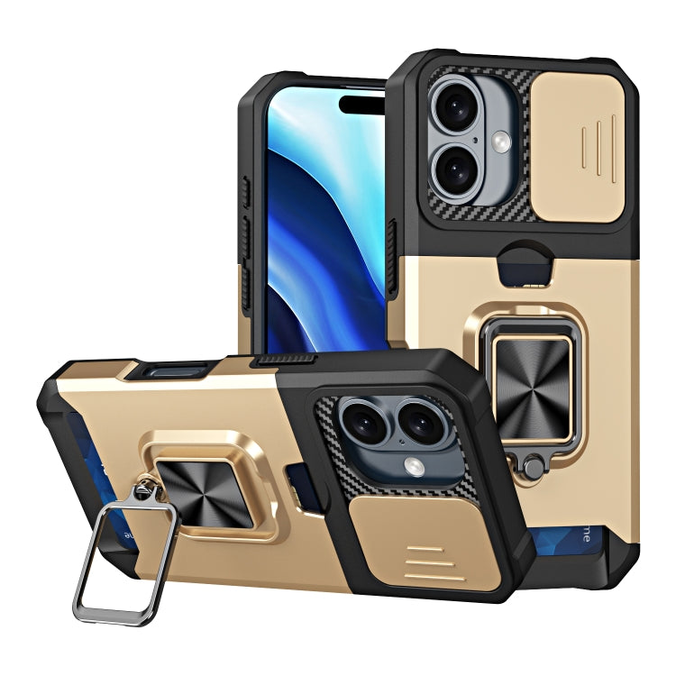 For iPhone 16 Camera Shield Card Slot PC+TPU Phone Case(Gold) - iPhone 16 Cases by PMC TechLife | Online Shopping South Africa | PMC TechLife | Buy Now Pay Later Mobicred