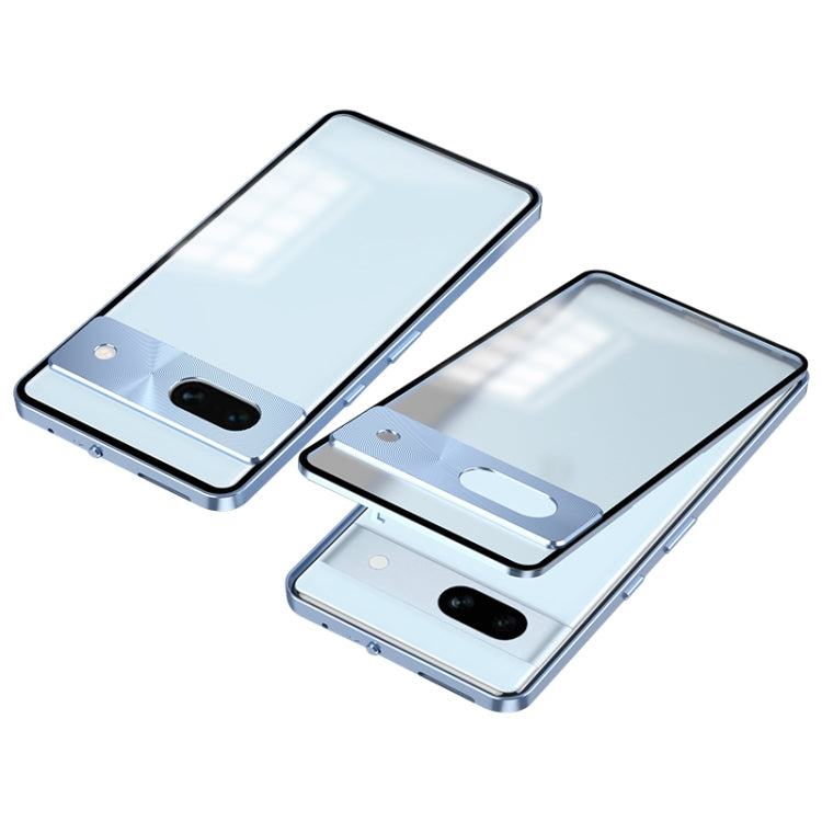 For Google Pixel 7a Snap Buckle Metal Frame Frosted Phone Case(Blue) - Google Cases by PMC TechLife | Online Shopping South Africa | PMC TechLife | Buy Now Pay Later Mobicred