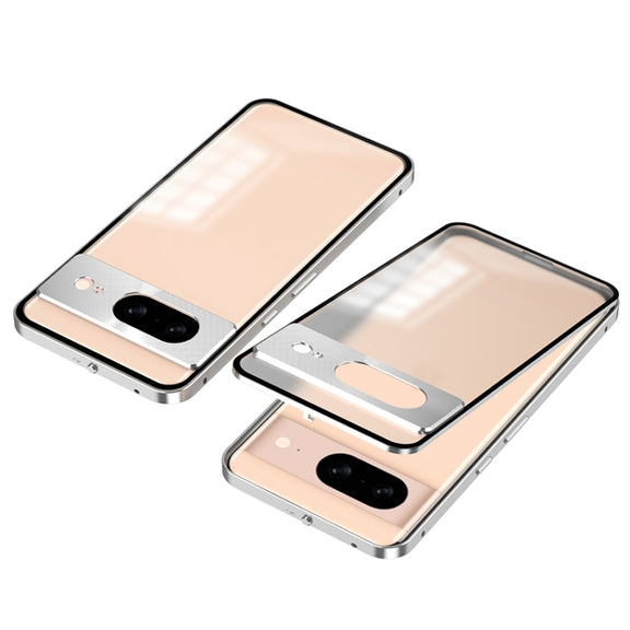 For Google Pixel 8 Snap Buckle Metal Frame Frosted Phone Case(Silver)